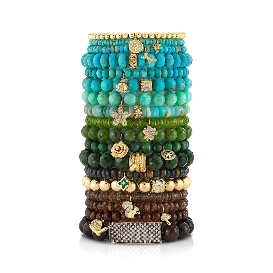 Gold & Diamond Baguette and Round Bezel Stacked Rondelle on Matrix Turquoise - Sydney Evan Fine Jewelry