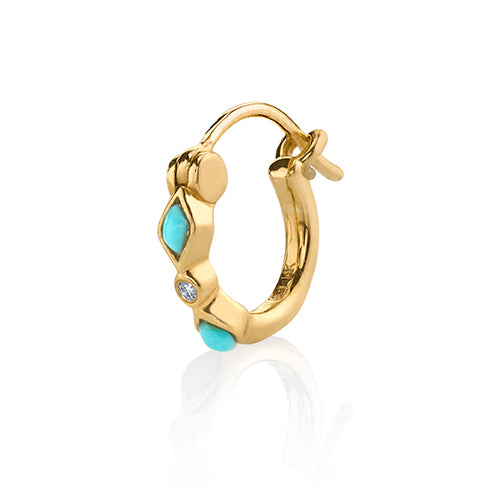 Gold Turquoise & Diamond Bezel Huggie Hoops - Sydney Evan Fine Jewelry