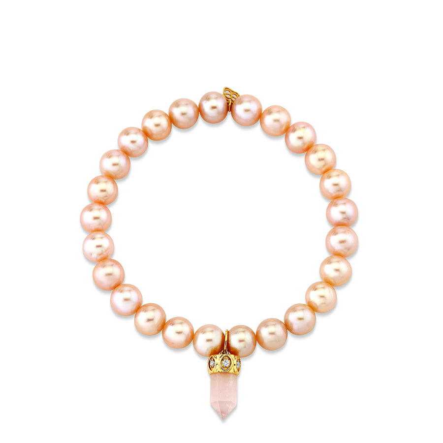 Gold & Diamond Short Carved Rose Quartz on Rose Pearls - Sydney Evan Fine Jewelry