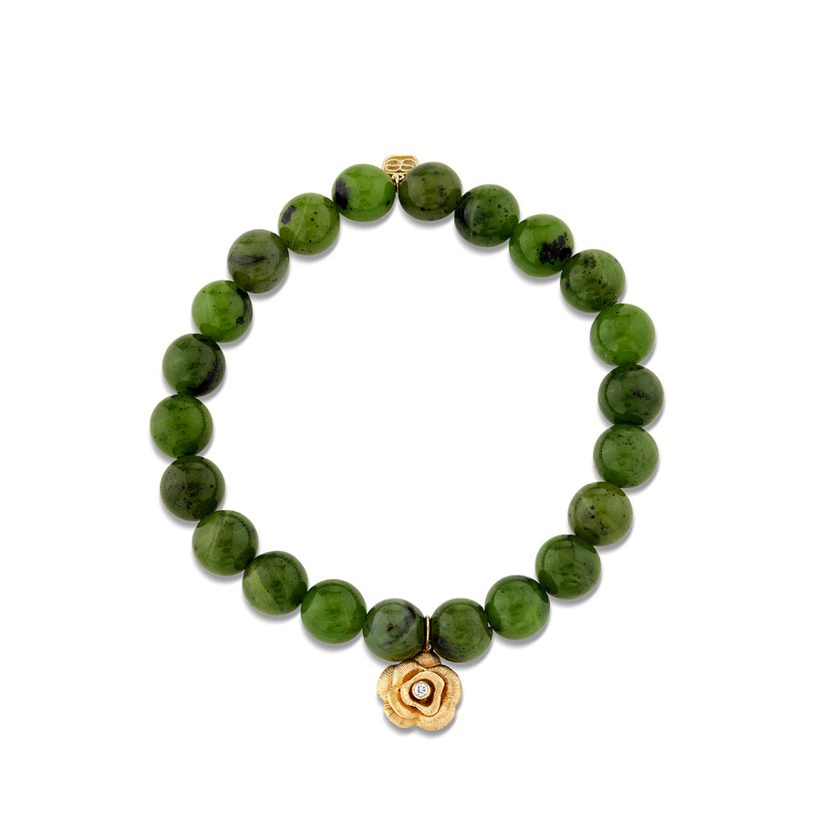 Gold & Diamond Bezel Rose on Canadian Jade - Sydney Evan Fine Jewelry