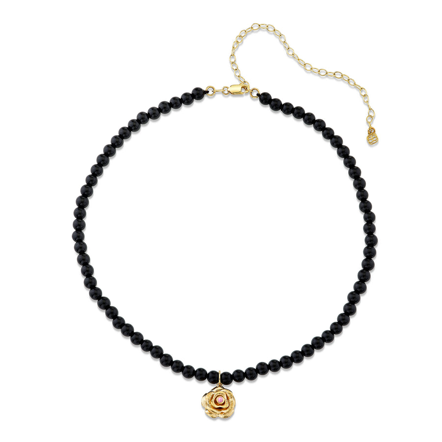 Gold & Pink Sapphire Rose Onyx Necklace - Sydney Evan Fine Jewelry