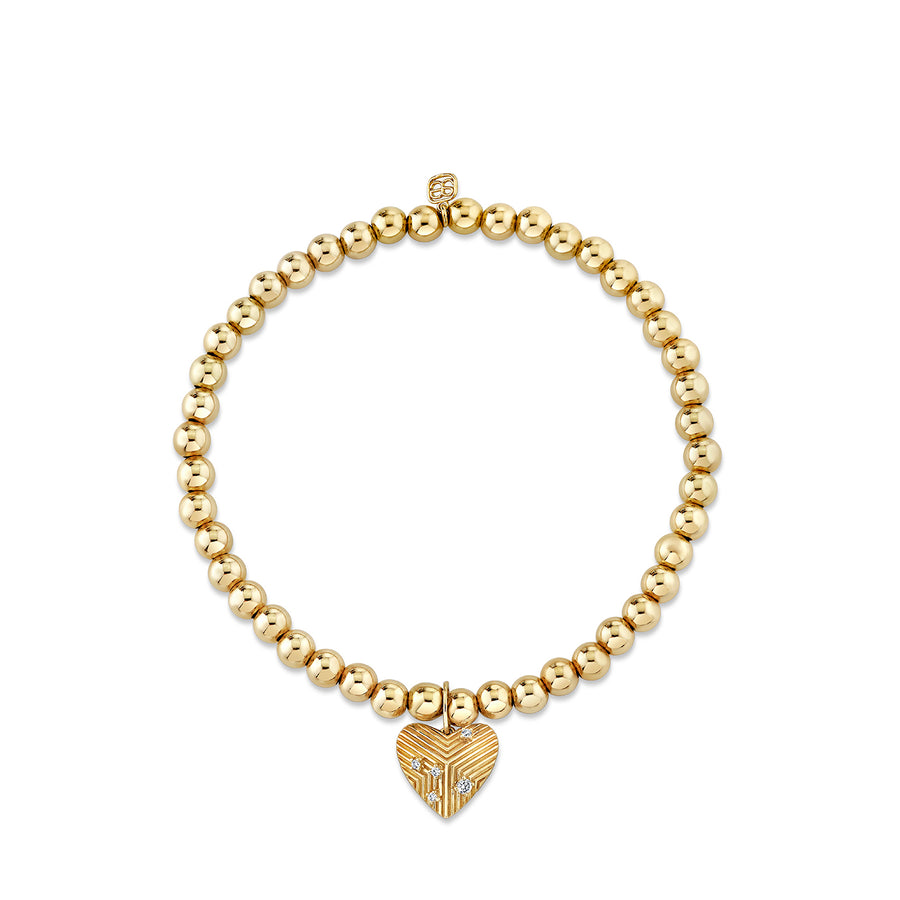 Gold & Diamond Fluted Heart on Gold Beads - Sydney Evan Fine Jewelry