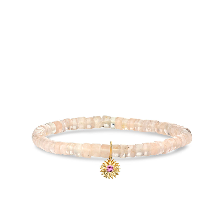 Gold & Pink Sapphire Sunburst on Rose Quartz Heishi - Sydney Evan Fine Jewelry