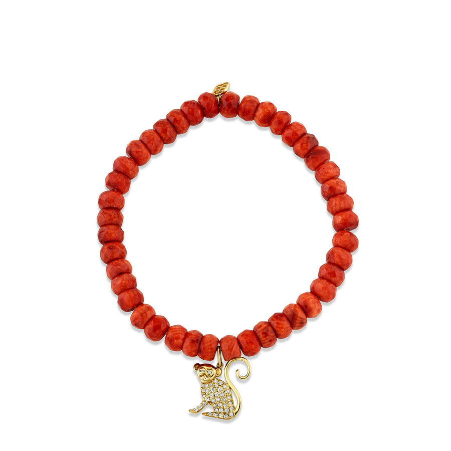 Gold & Diamond Monkey Charm on Orange Bamboo - Sydney Evan Fine Jewelry