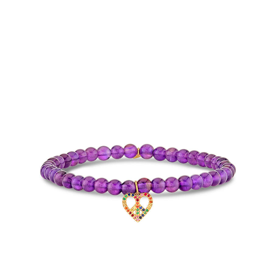 Gold & Rainbow Peace Heart on Amethyst - Sydney Evan Fine Jewelry