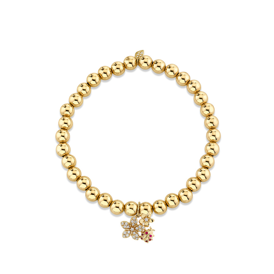 Gold & Diamond Plumeria Ladybug Cluster on Gold Beads - Sydney Evan Fine Jewelry