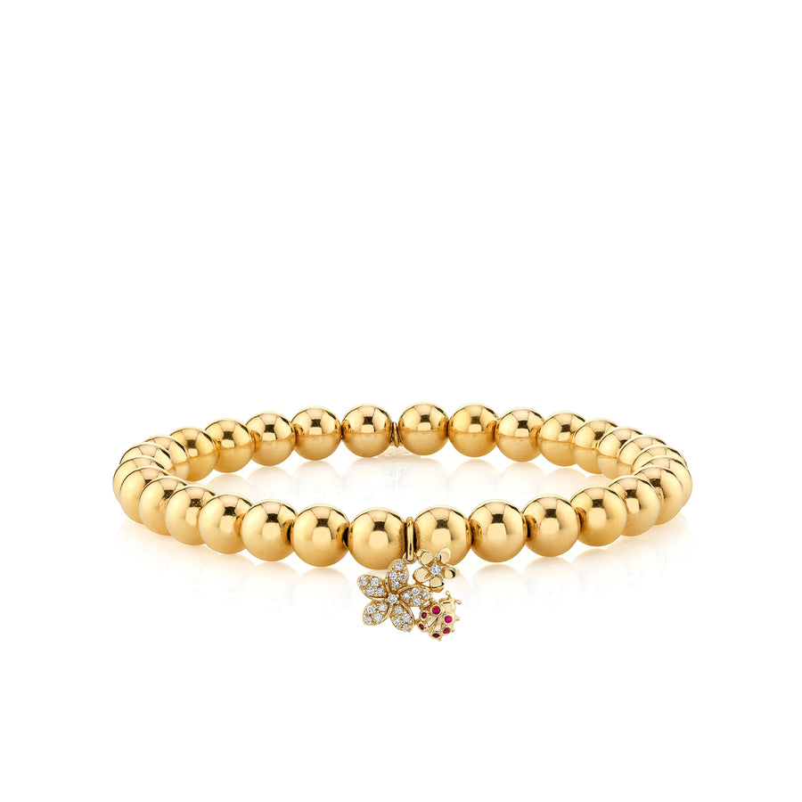 Gold & Diamond Plumeria Ladybug Cluster on Gold Beads - Sydney Evan Fine Jewelry