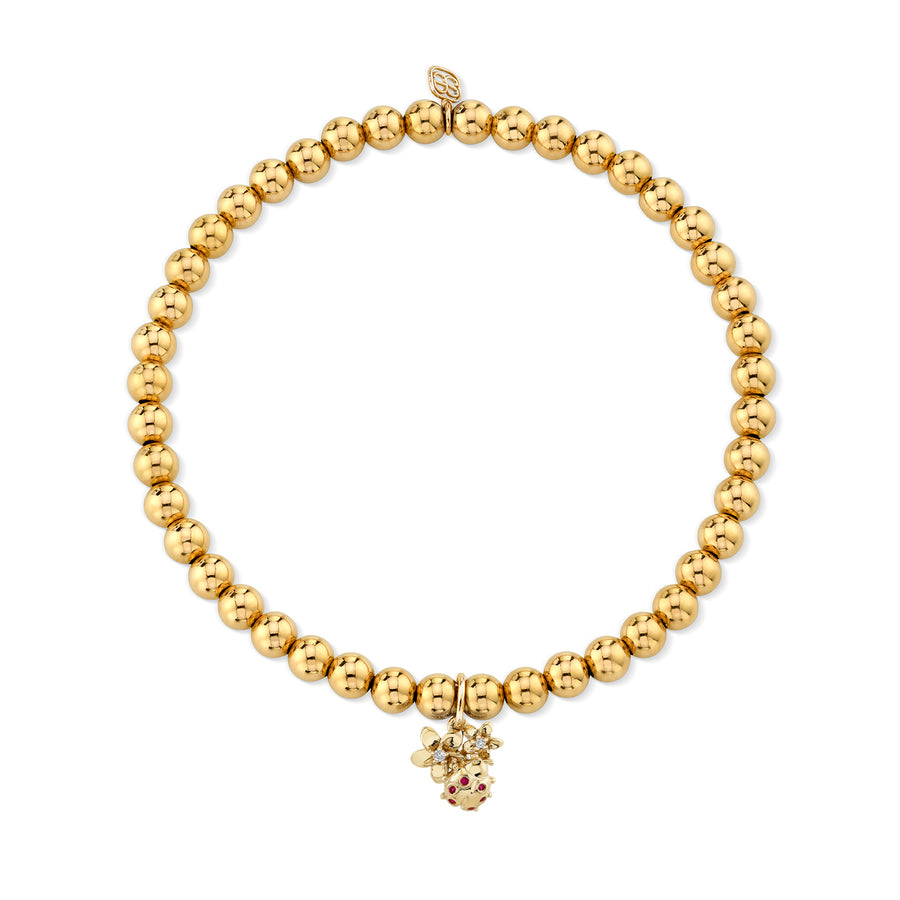 Gold & Diamond Small Plumeria Ladybug Cluster on 14k Gold Beads - Sydney Evan Fine Jewelry