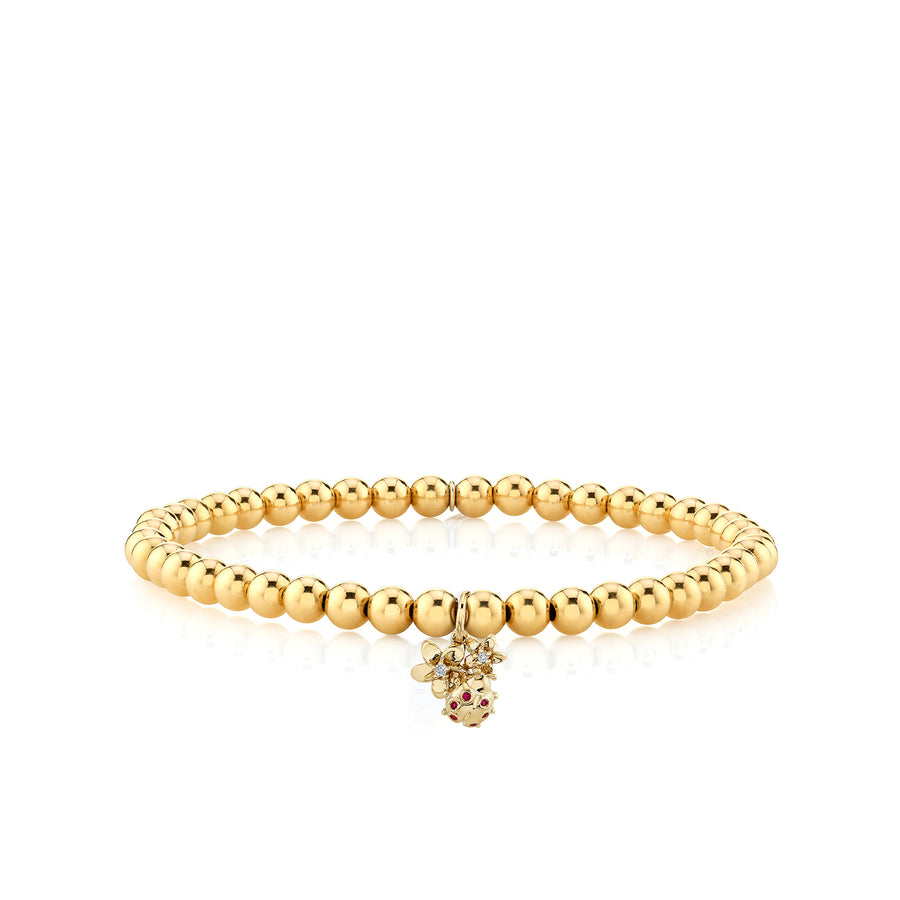 Gold & Diamond Small Plumeria Ladybug Cluster on 14k Gold Beads - Sydney Evan Fine Jewelry
