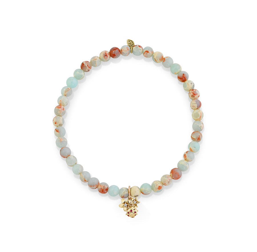 Gold & Diamond Small Plumeria Ladybug Cluster on Impression Jasper - Sydney Evan Fine Jewelry