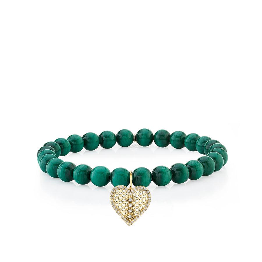 Gold & Diamond Fishnet Heart on Malachite - Sydney Evan Fine Jewelry