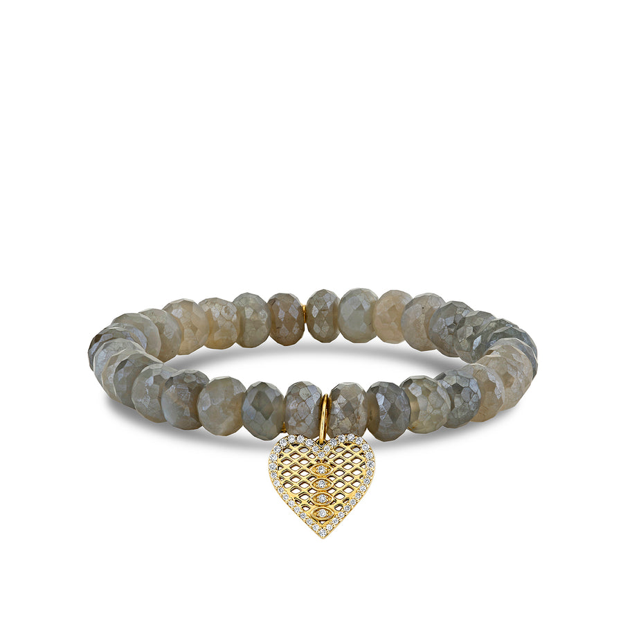 Gold & Diamond Fishnet Heart on Moonstone - Sydney Evan Fine Jewelry