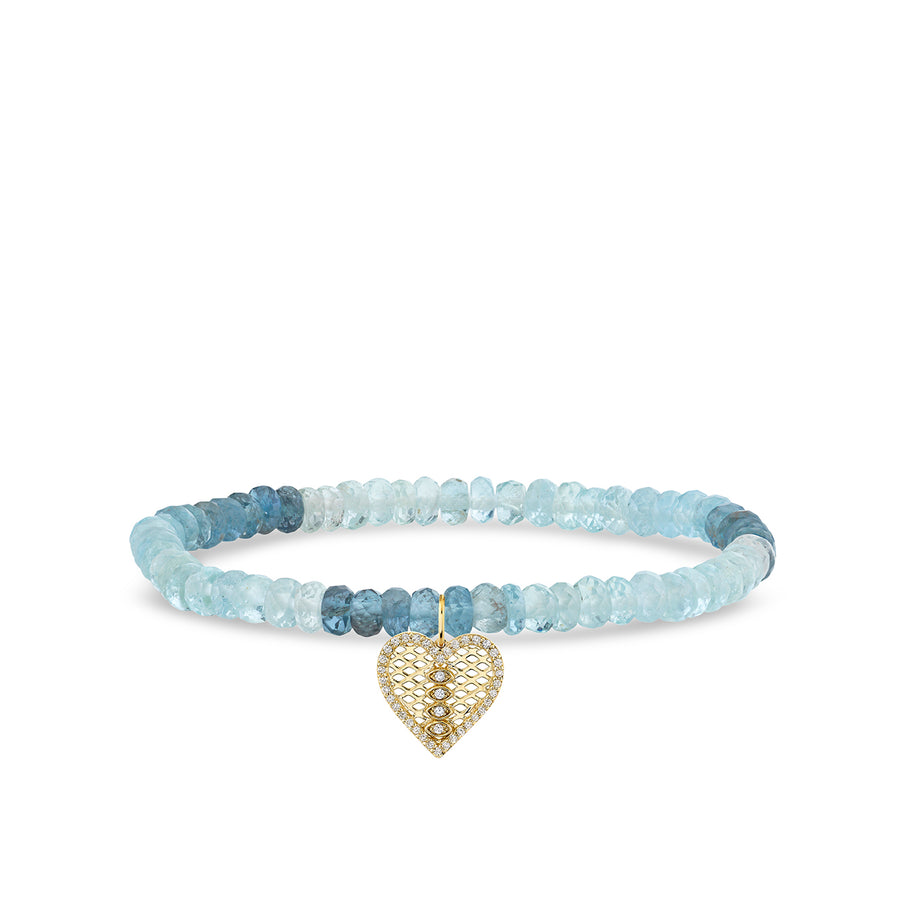 Gold & Diamond Fishnet Heart on Aqua - Sydney Evan Fine Jewelry