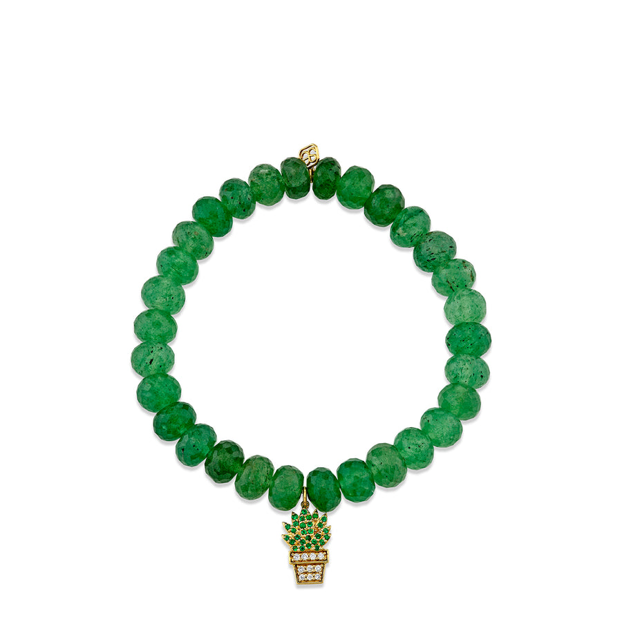 Gold & Diamond Potted Succulent on Natural Green Quartz - Sydney Evan Fine Jewelry
