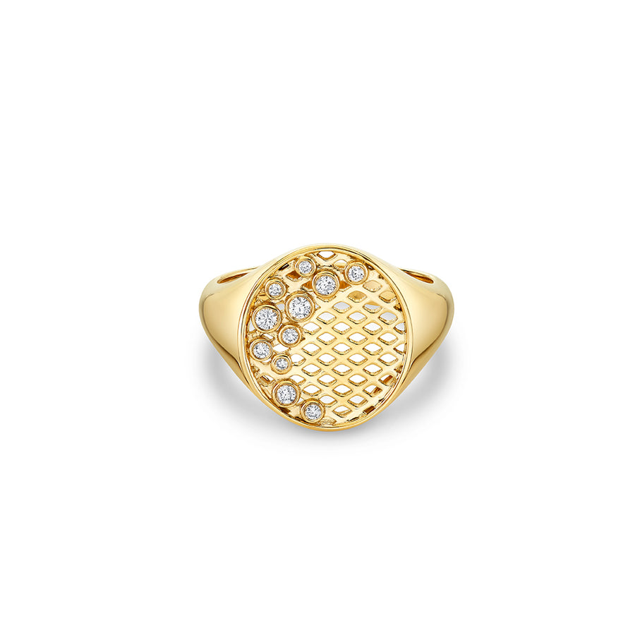 Gold & Diamond Oval Fishnet Signet Ring - Sydney Evan Fine Jewelry