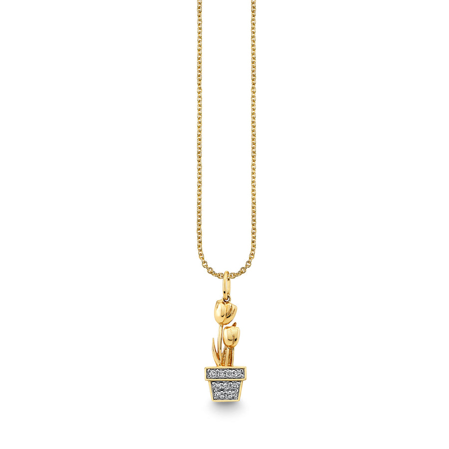 Gold & Diamond Potted Tulip Charm - Sydney Evan Fine Jewelry