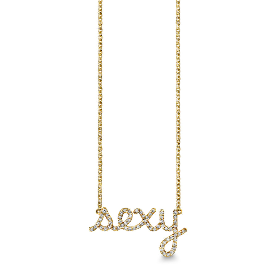 Gold & Diamond Large Sexy Script Necklace - Sydney Evan Fine Jewelry