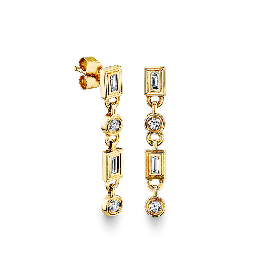 Gold & Diamond Fluted Baguette & Round Long Drop Earring - Sydney Evan Fine Jewelry