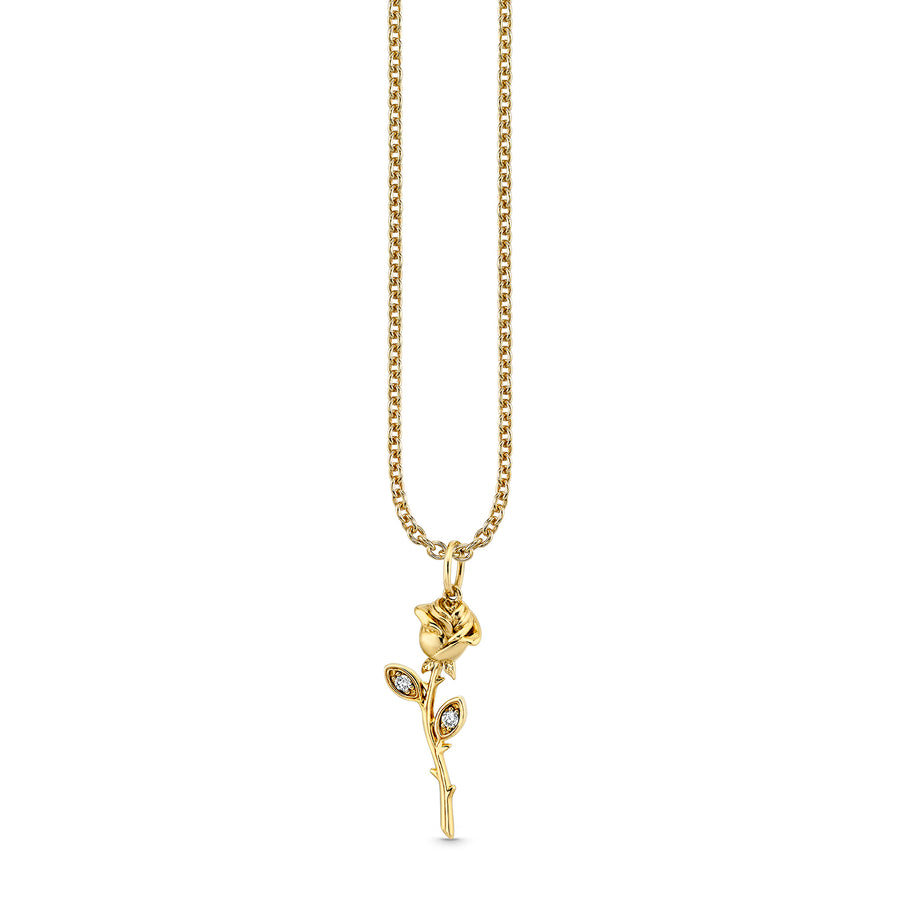 Gold & Diamond Long Stem Rose Charm - Sydney Evan Fine Jewelry