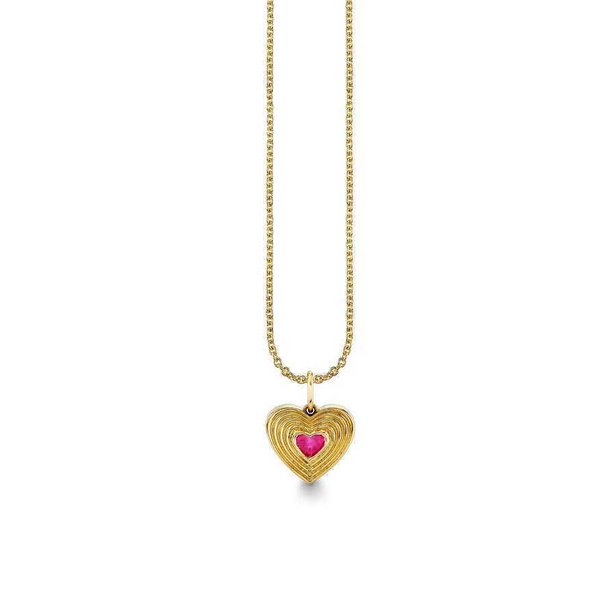 Gold & Ruby Fluted Heart Charm - Sydney Evan Fine Jewelry