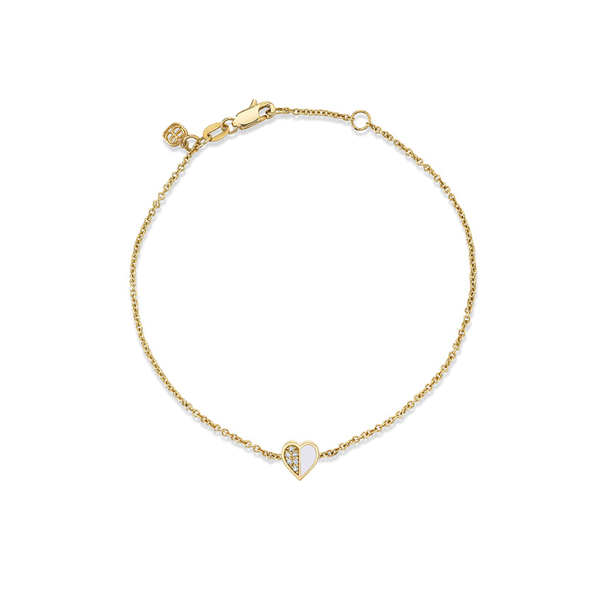 Gold & Diamond Baby Heart Stone Inlay Bracelet - Sydney Evan Fine Jewelry