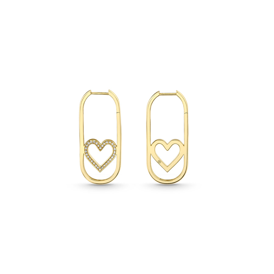 Gold & Pave Diamond Open Heart Long Hoops - Sydney Evan Fine Jewelry