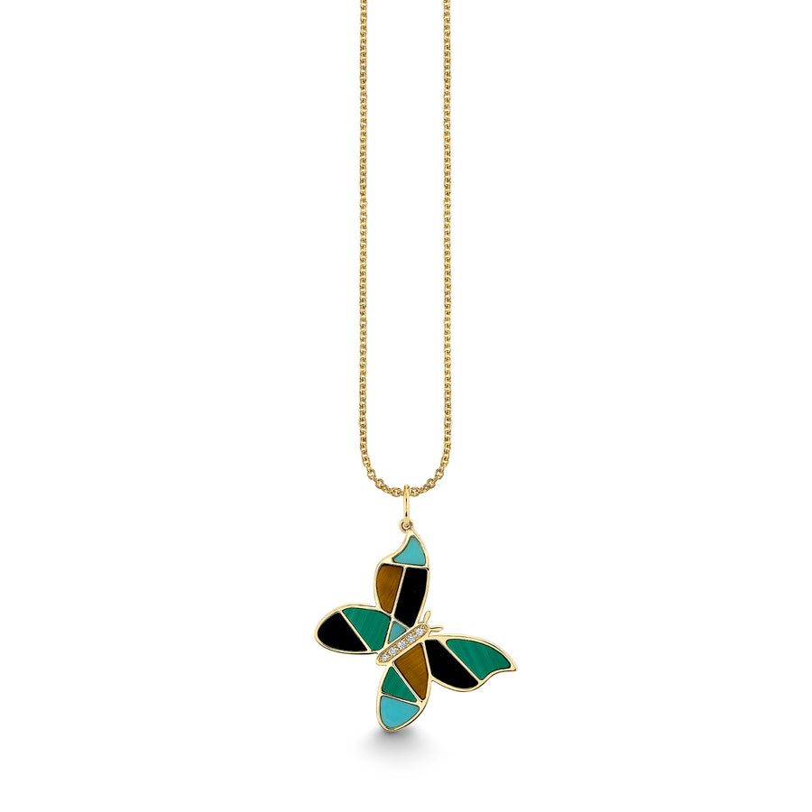 Gold & Diamond Mosaic Butterfly Charm - Sydney Evan Fine Jewelry