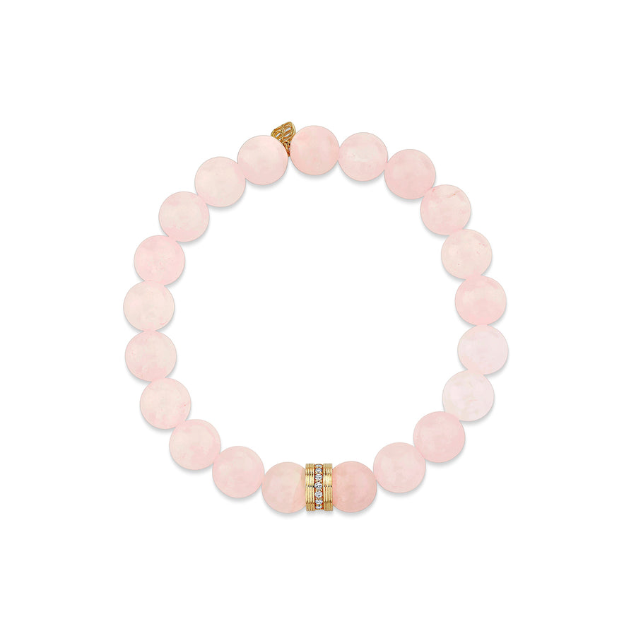 Gold & Diamond Fluted Rondelle on Rose Quartz - Sydney Evan Fine Jewelry