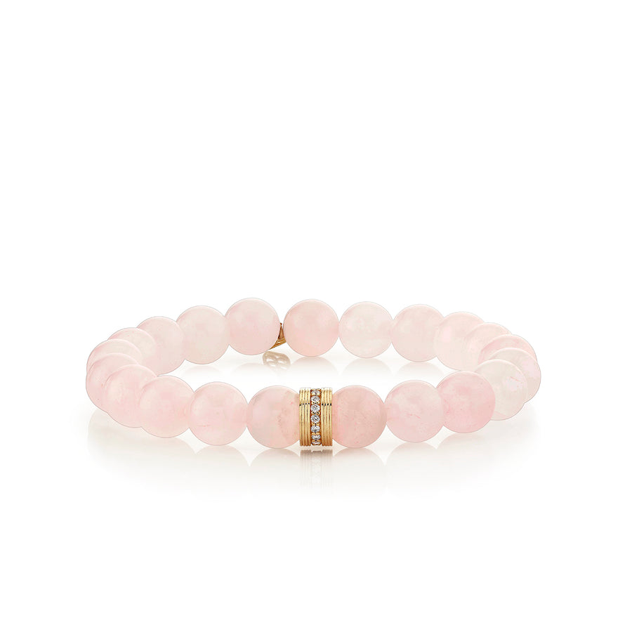 Gold & Diamond Fluted Rondelle on Rose Quartz - Sydney Evan Fine Jewelry