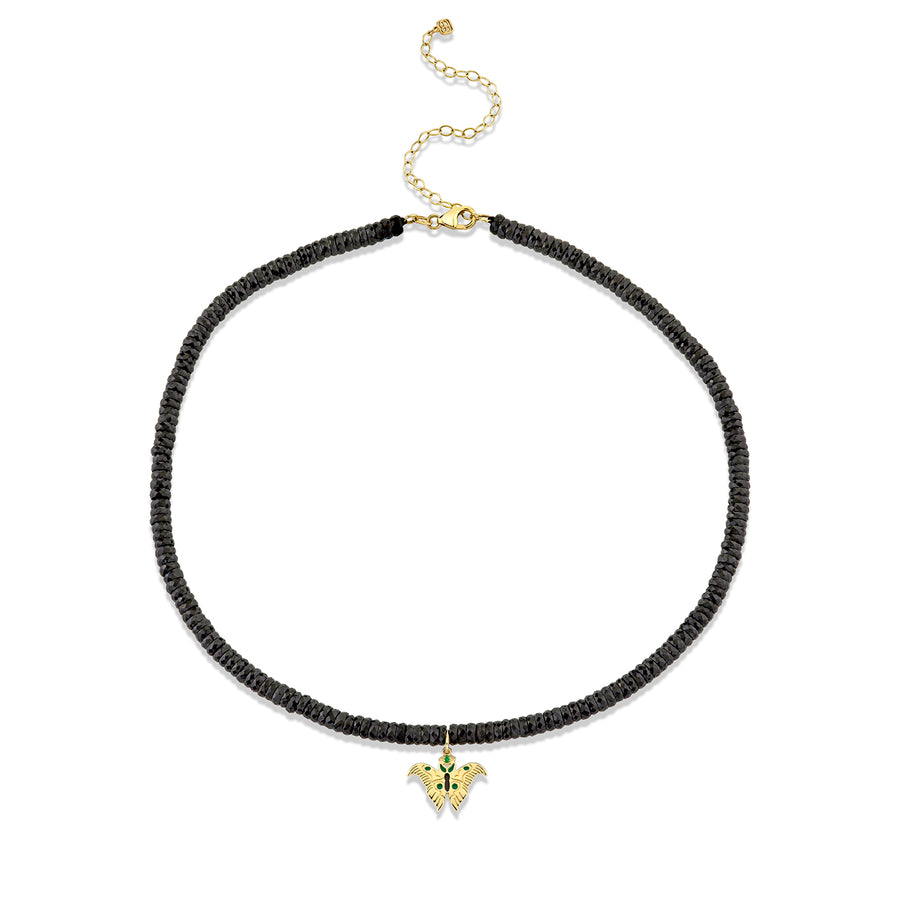 Gold & Emerald Wicked Elphaba Moth Black Spinel Necklace - Sydney Evan Fine Jewelry