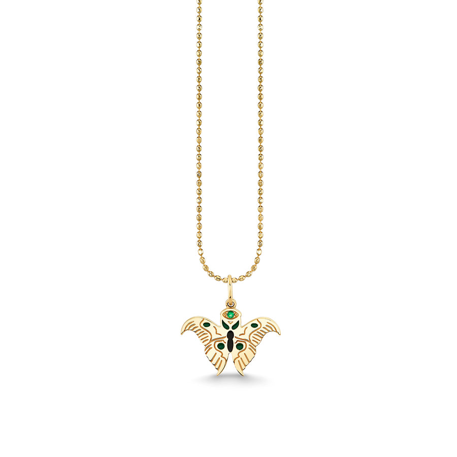 Gold, Emerald & Enamel Wicked Elphaba Enamel Moth Charm - Sydney Evan Fine Jewelry