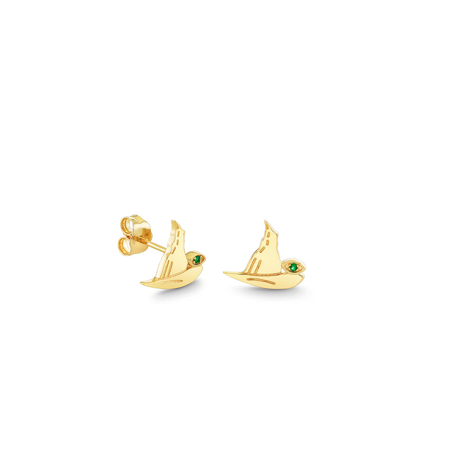 Gold & Emerald Wicked Elphaba Pure Hat Stud - Sydney Evan Fine Jewelry