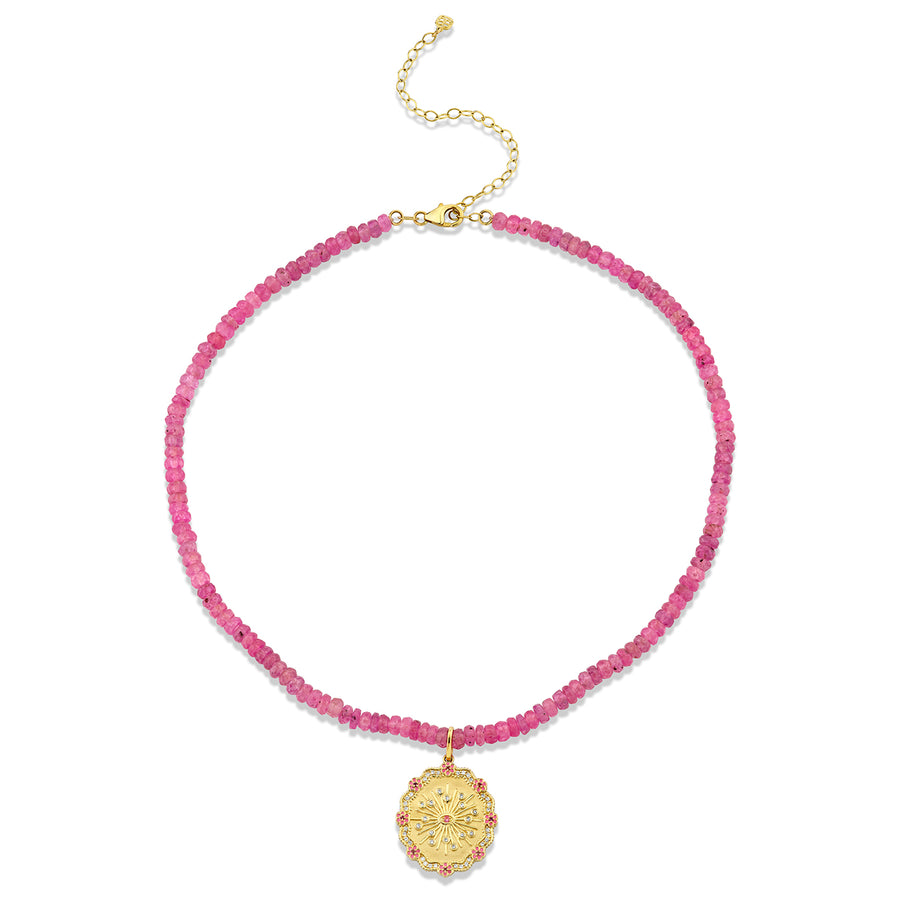 Gold & Diamond Wicked Glinda Wand Coin Pink Sapphire Necklace - Sydney Evan Fine Jewelry