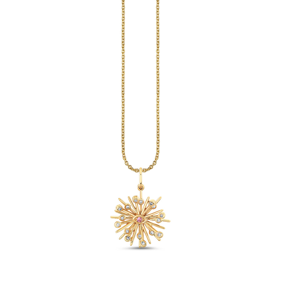 Gold, Diamond & Pink Sapphire Wicked Glinda Wand Burst Charm - Sydney Evan Fine Jewelry