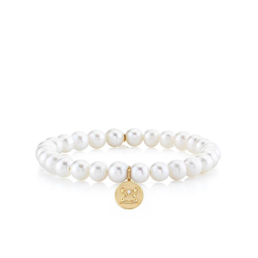 Gold & Diamond Gemini Zodiac Medallion on Pearls - Sydney Evan Fine Jewelry