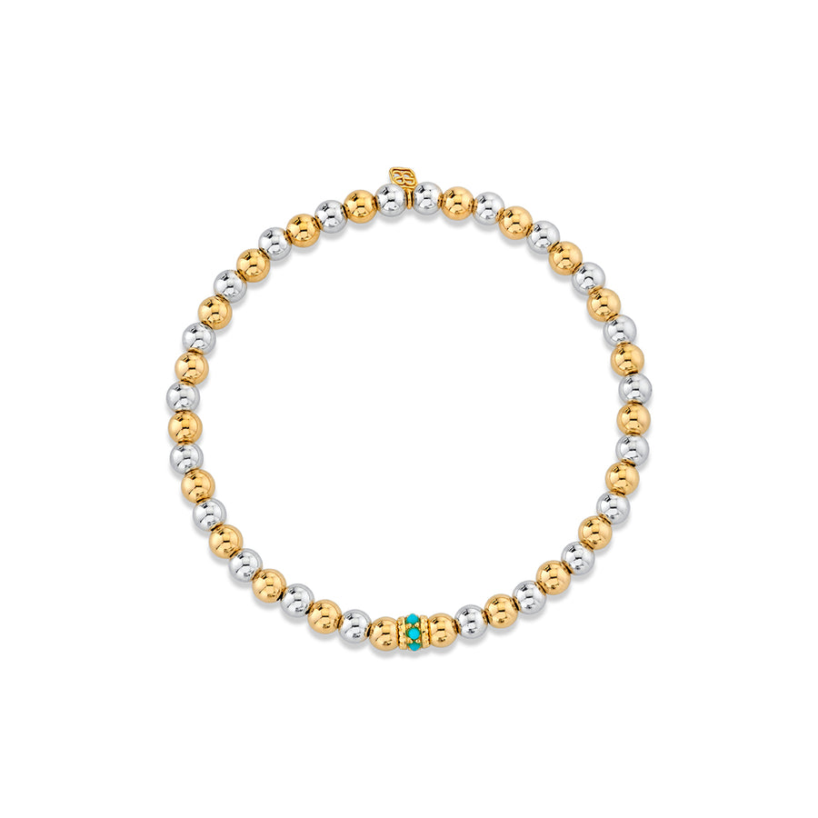 Gold & Turquoise Scallop Rondelle on Two-Tone Gold Beads - Sydney Evan Fine Jewelry