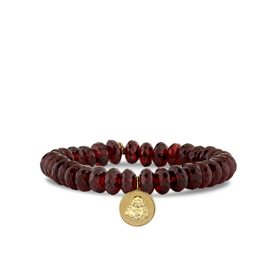 Gold & Diamond Small Sitting Buddha Coin on Garnet - Sydney Evan Fine Jewelry