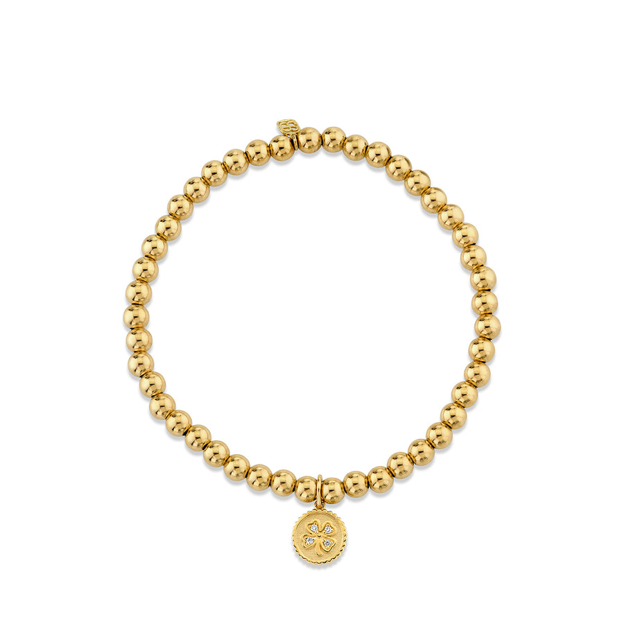 Gold & Diamond Tiny Clover Coin on Gold Beads - Sydney Evan Fine Jewelry