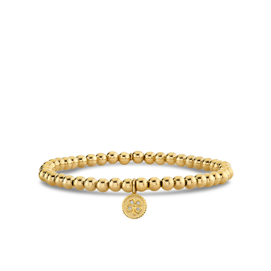 Gold & Diamond Tiny Clover Coin on Gold Beads - Sydney Evan Fine Jewelry