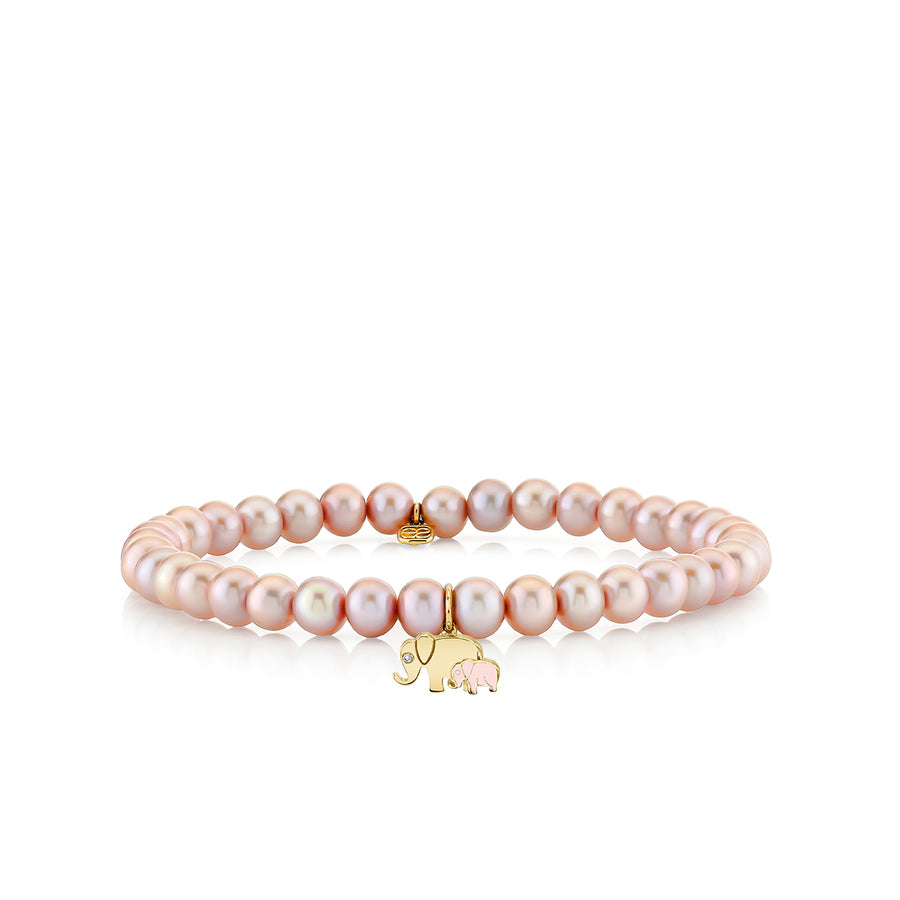Gold & Diamond Elephant Family on Rose Pearls - Sydney Evan Fine Jewelry