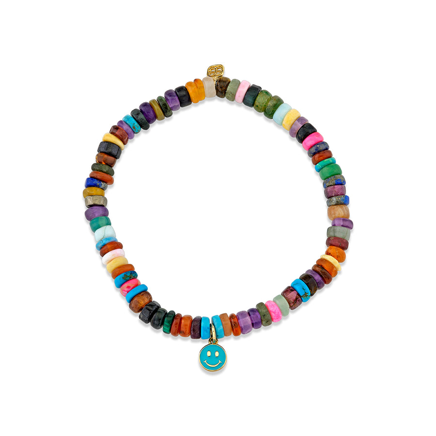 Kids Collection Gold & Enamel Tiny Happy Face on Rainbow Heishi - Sydney Evan Fine Jewelry