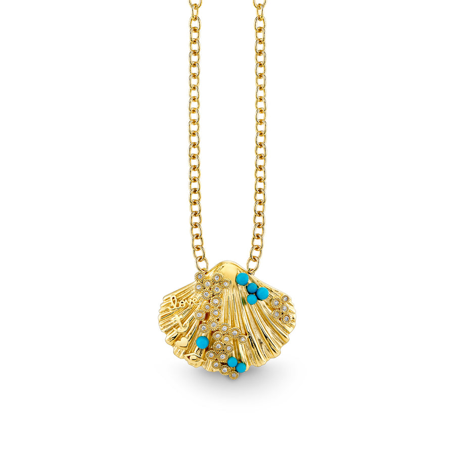 Gold & Diamond Large Scallop Shell Icons Necklace - Sydney Evan Fine Jewelry