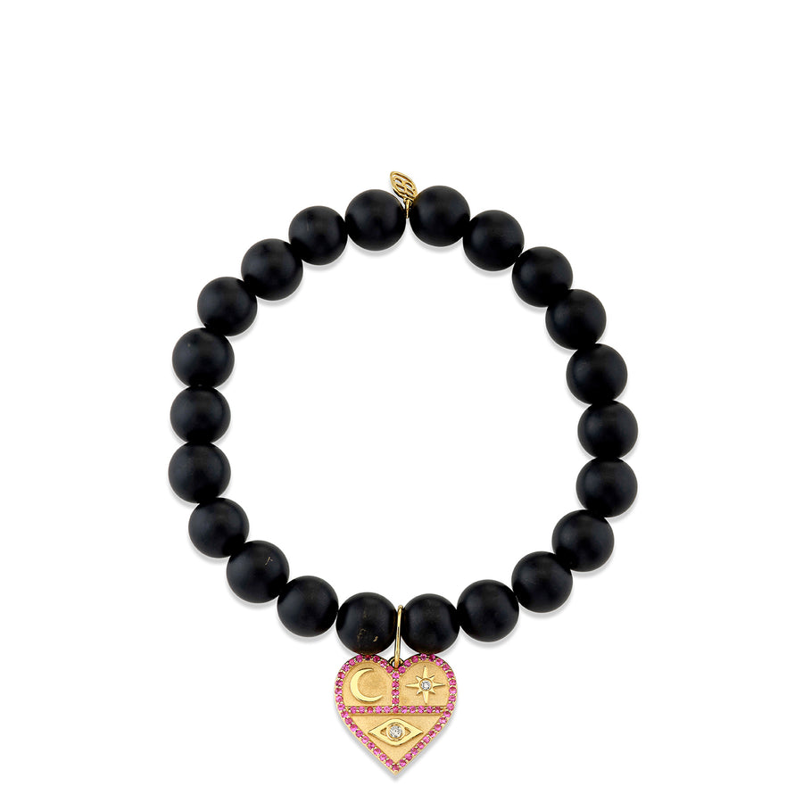 Gold & Diamond Pink Sapphire Tricon Heart on Onyx - Sydney Evan Fine Jewelry
