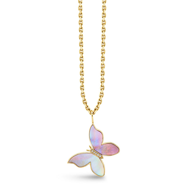 Gold & Diamond Large Mother of Pearl Butterfly Charm