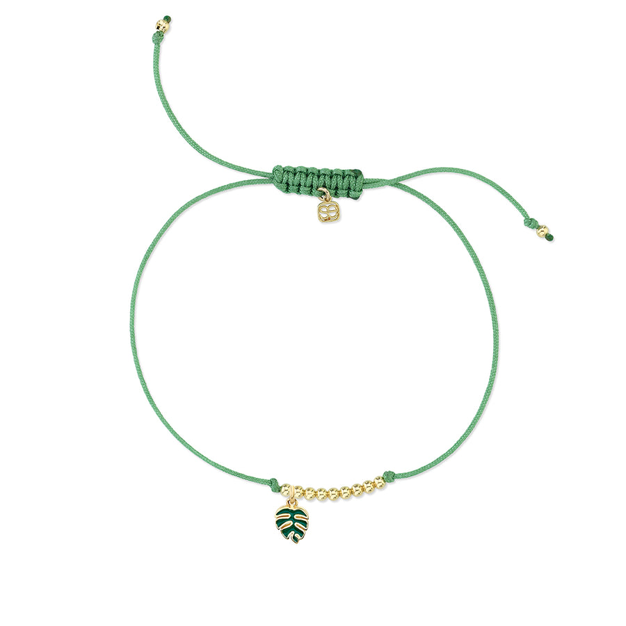 Gold & Enamel Tiny Monstera Leaf Cord Bracelet - Sydney Evan Fine Jewelry