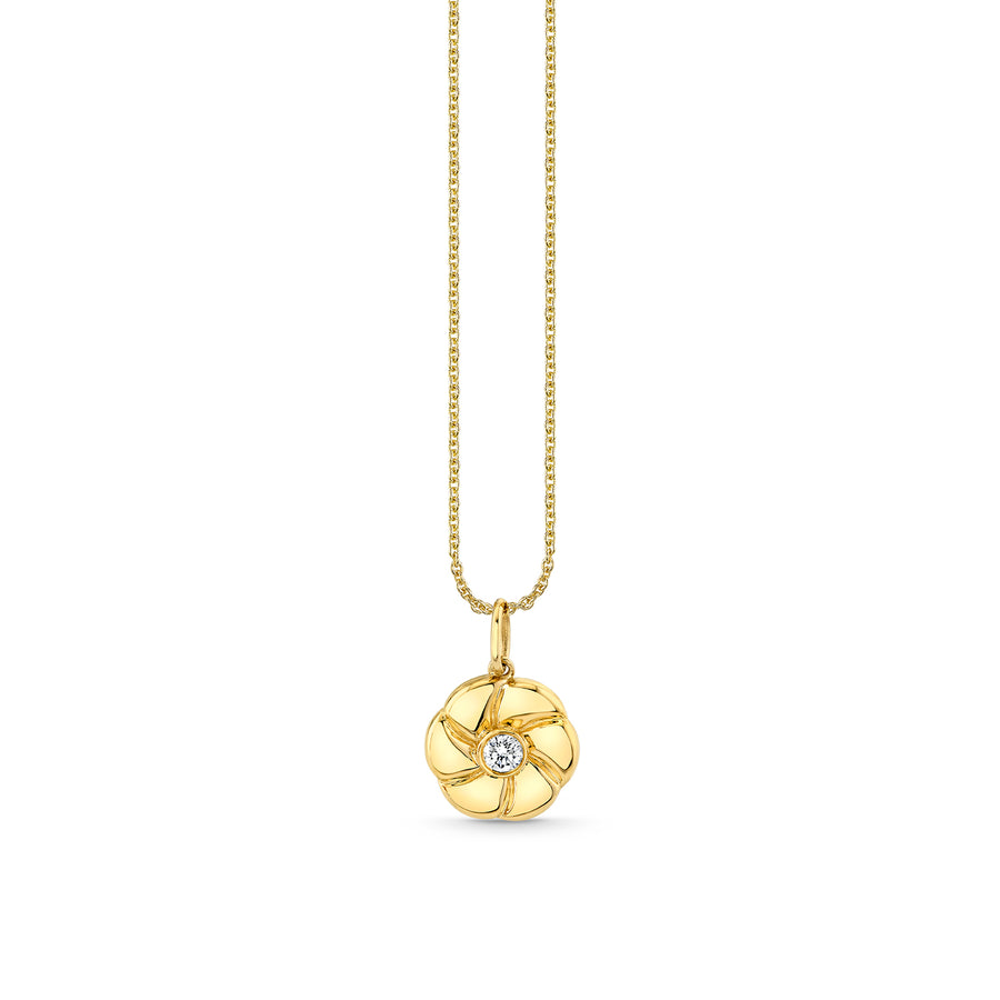 Gold & Single Diamond Pinwheel Flower Charm - Sydney Evan Fine Jewelry
