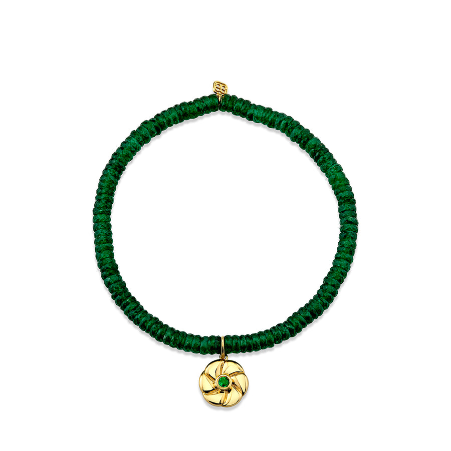 Gold & Emerald Pinwheel Flower on Aventurine - Sydney Evan Fine Jewelry