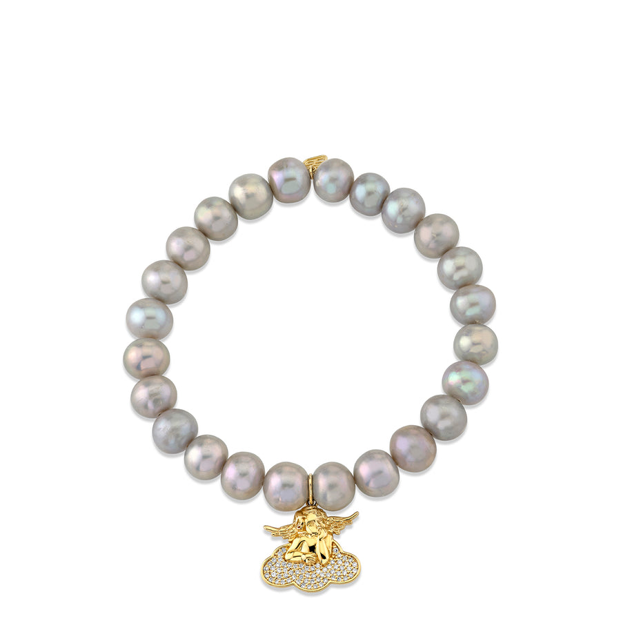 Gold & Diamond Cherub Cloud on Grey Pearl - Sydney Evan Fine Jewelry