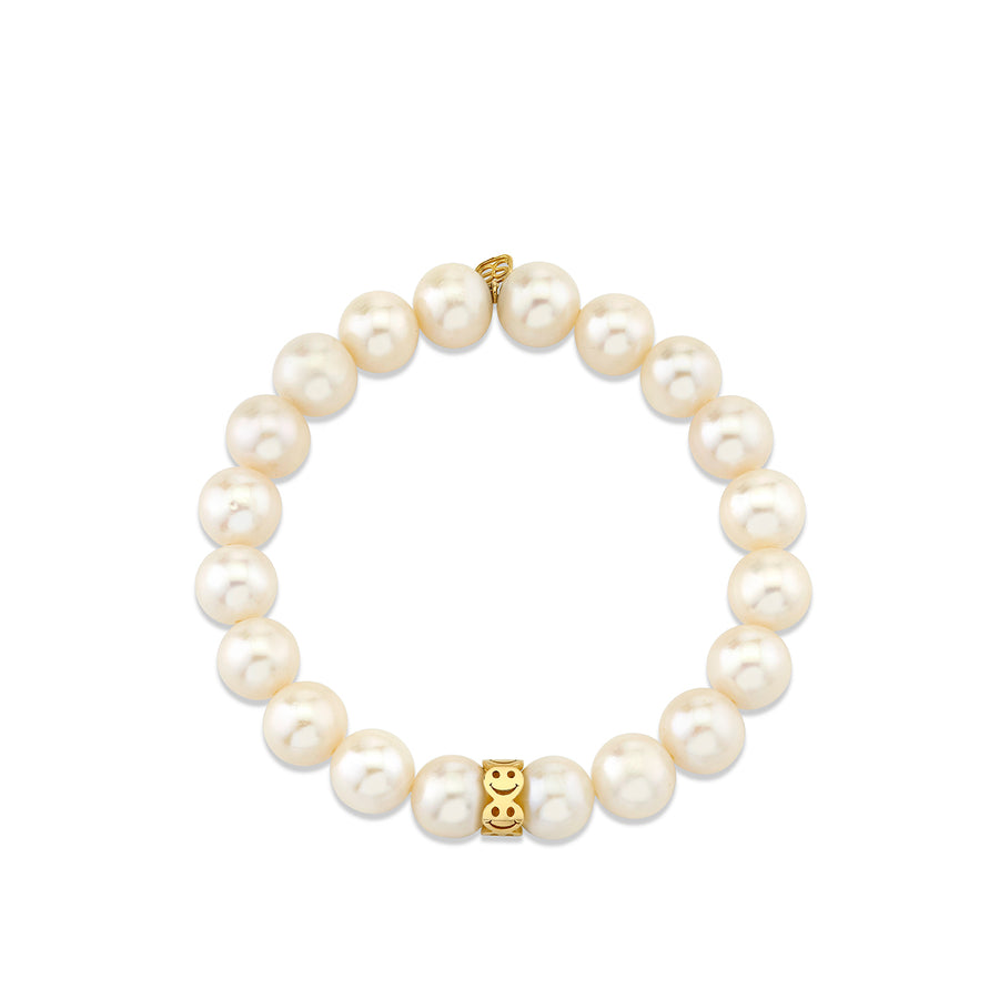 Pure Gold Happy Face Rondelle on Pearl - Sydney Evan Fine Jewelry