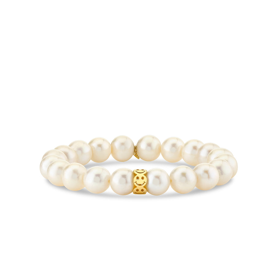 Pure Gold Happy Face Rondelle on Pearl - Sydney Evan Fine Jewelry